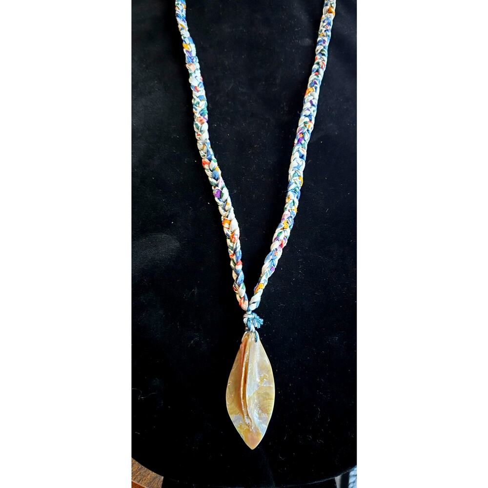 Free People Braided Cotton Necklace with Natural Shell Pendant NWT